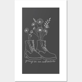 Boots art with flowers white Posters and Art